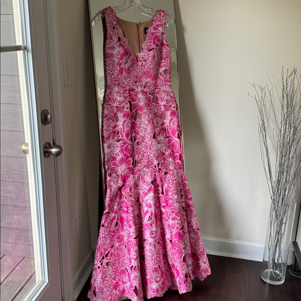 Floral Pink Lace Maxi Dress - Sleeveless V-Neck